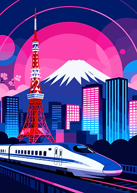 Tokyo Cityscape with Bullet Train