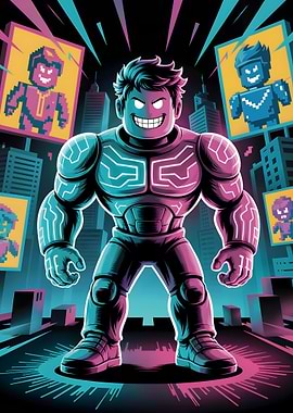 Cyberpunk Hero in Neon Cityscape