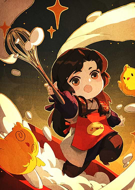 Chibi Chef with Whisk and Chicks