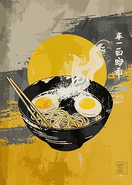 Ramen Bowl with Eggs and Chopsticks