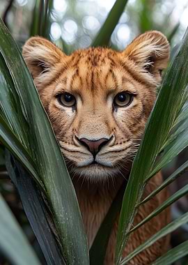 Lion cub portrait in the jungle