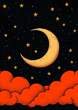 Crescent Moon and Starry Night
