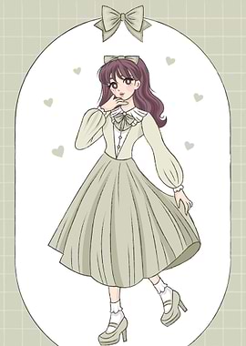 Girl in Green Dress Illustration