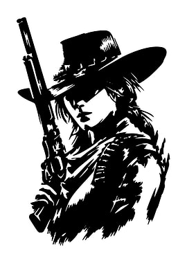 Cowgirl with Rifle Black and White