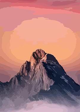 Mountain Peak at Sunset Digital Art