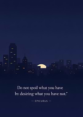 Epicurus Quote with Cityscape Silhouette
