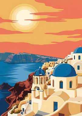 Santorini Greece Travel Poster