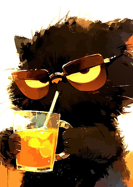 Cool Cat Sipping Drink