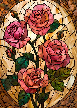 Stained Glass Roses Floral Art