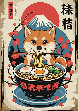 Shiba Inu Eating Ramen Art