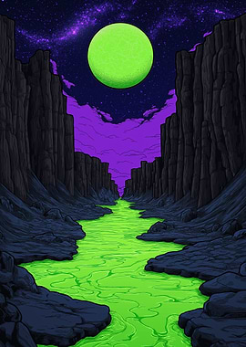 Toxic River Canyon Under Green Moon