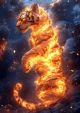 Fiery Tiger Standing Amidst Smoky Landscape