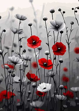 Red and Gray Poppies Illustration