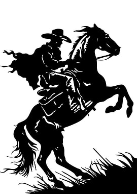 Cowboy on Rearing Horse Silhouette