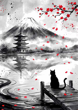 Black Cat Fuji Cherry Blossom