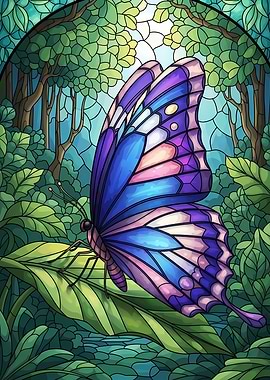 Butterfly in Stained Glass Style
