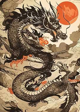 Dragon and Sun Illustration