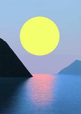 Minimalist Landscape with Sun and Mountains