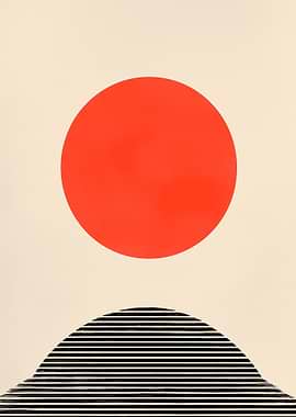 Minimalist Red Circle and Striped Hill