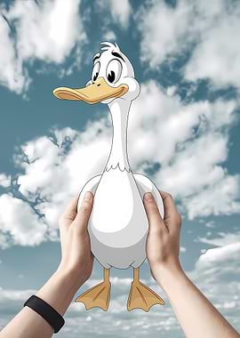 Cartoon Duck Held in Hands