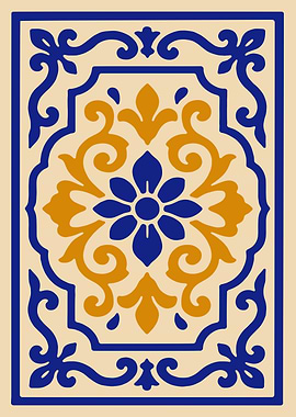 Floral Tile Pattern in Blue and Gold