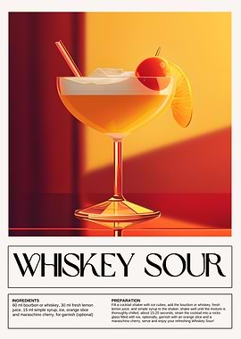 Whiskey Sour Cocktail Recipe Illustration