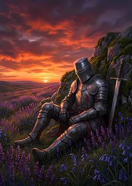 Resting Knight at Sunset
