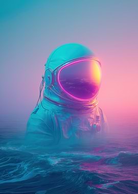 Astronaut in Ocean with Neon Visor