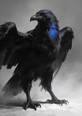 Majestic Raven with Blue Markings