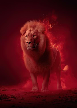 Fiery Lion in Red Hues