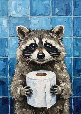 Raccoon with Toilet Paper