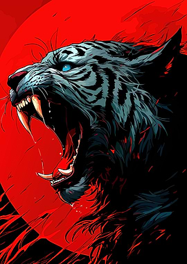 Roaring Tiger with Red Background