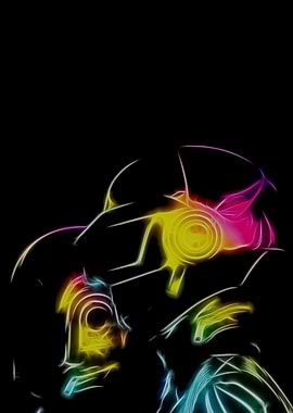 Neon Robot Silhouette on Black Background