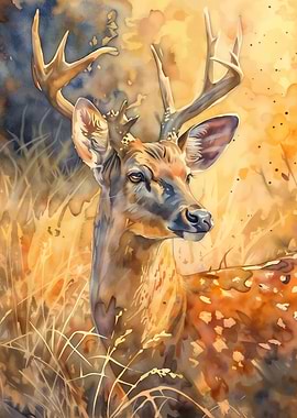 Watercolor Deer Portrait