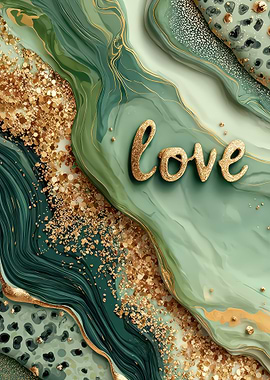 Love Abstract Green and Gold Marble
