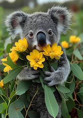 Koala with Yellow Flowers