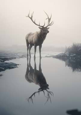 Elk in Misty Waters