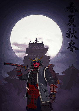 Samurai Warrior Under the Moonlight