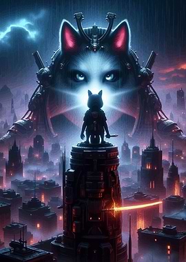 Cyberpunk Cat Cityscape