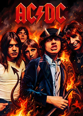 AC/DC Band Portrait with Flames