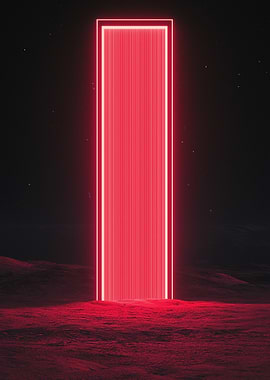 Red Neon Portal on Alien Landscape