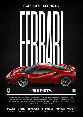 Ferrari 488 Pista Car Poster