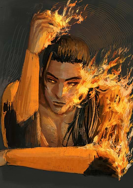 Man engulfed in flames digital art