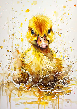 Watercolor Duckling Splashing