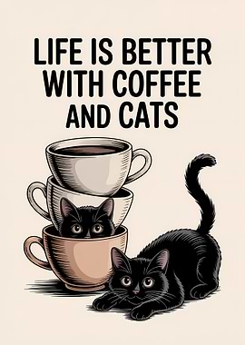 Coffee and Cats Illustration