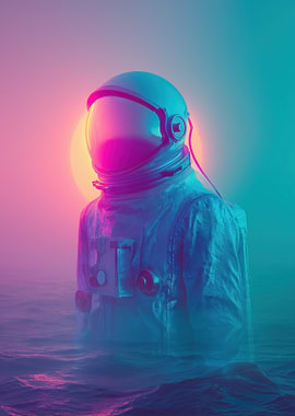 Astronaut in Ocean with Sunset