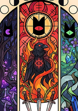 Stained Glass Fantasy Raven Illustration