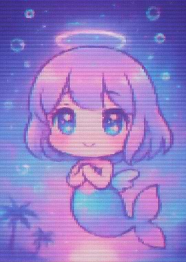 Pixelated Mermaid with Halo