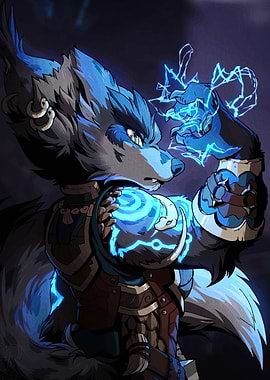Anthropomorphic Wolf Mage with Lightning