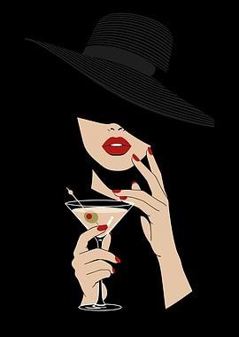 Woman with Martini and Black Hat